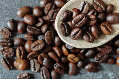 Granos de café en la mano